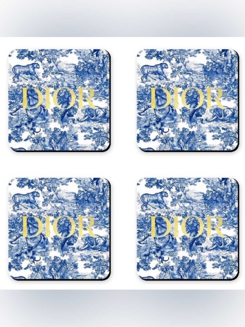 Dior Christian Dior CD Custom Coaster Set Blue & Gold - 4 Glossy Coasters